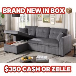 Brand New In Box 📦 Sofa Bed Sectional Couch Corduroy Fabric Pull Out Bed Storage Underneath & Reversible L New In Box 📦 