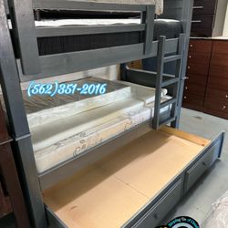 Strong Pinewood 🪵 Bunk Bed Twin Twin And Twin Trundle