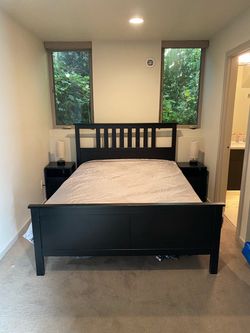 Queen size bed (frame, mattress, memory foam)