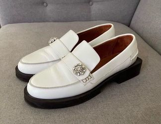 Ganni Jewel Moccasins Shoes - White Leather Size 38