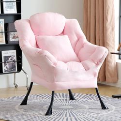 Pink Accent Chair Lounger with Throw Pillow        