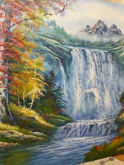 Original Big Forest and Waterfall Painting