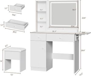 New | White Vanity Desk w/ LED Mirror, Charging Ports & Storage | Amazon $129.99