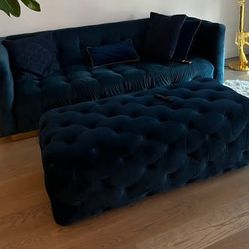 Blue Velvet Sofa & Ottoman