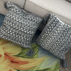 Magnolia Home Textured Tassel Throw Pillows – Set of 2 – Blue/Cream