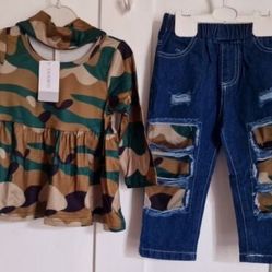 Baby Girl 12-18 Months Oufit Set Camouflage Pattern With Hairband