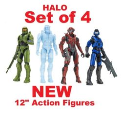 NEW SET OF 4 HALO Master Chief 12" Action Figures Figure
Brand new - SEALED 
Highly-detailed and contain over 10 points of articulation
