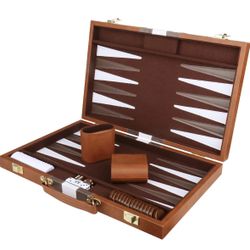 Backgammon Set - Classic Board Game with Premium PU Leather Case & Portable Travel Strategy Backgammon Game Set for Adults, Kids Family Game Night, Va