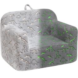 ALIMORDEN Kids Ultra-Soft Snuggle Foam Filled Chair, Glow-in-The-Dark Dinosaurs Fossil Pattern Toddler Cuddly Sherpa Reading Couch for Boys and Girls