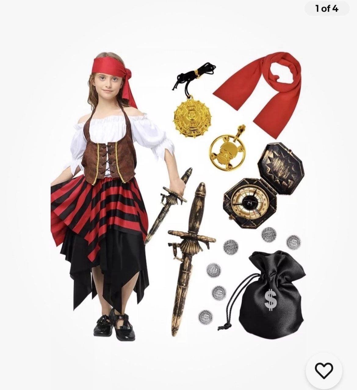 Pirate Costume for Kids Girls Pretend Role Play Dress Up Halloween 5-6Y
