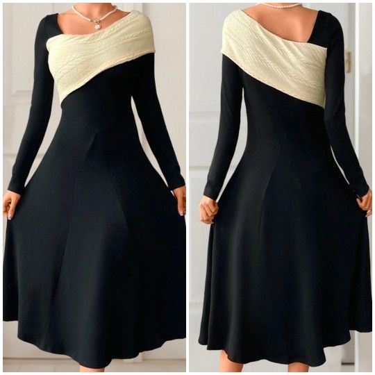 Dalia MacPhee Asymmetrical Pleated Knit Sweater Dress Women’s Size Large NW