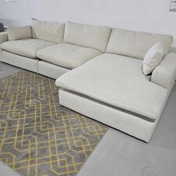 AP🎉 Ivory 3 Piece Cloud Sectional Couch With Chaise// Fast Delivery & Financing 
