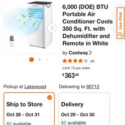 Costway 6,000 (DOE) BTU Portable Air Conditioner