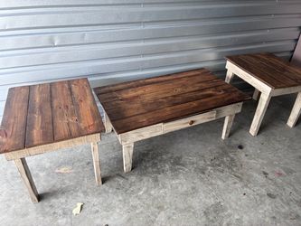 Rustic Wood Coffee Table and End Tables Set
