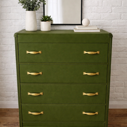 Vintage Tall Dresser | Antique Gold Hardware | Solid Wood Statement Piece