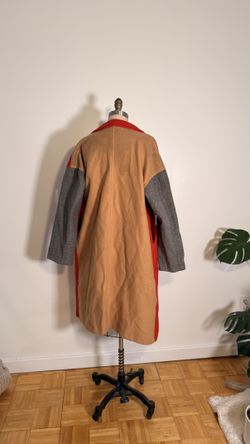 Nasty Gal Red Camel Gray Colorblock Long Coat Double Breasted Size M
