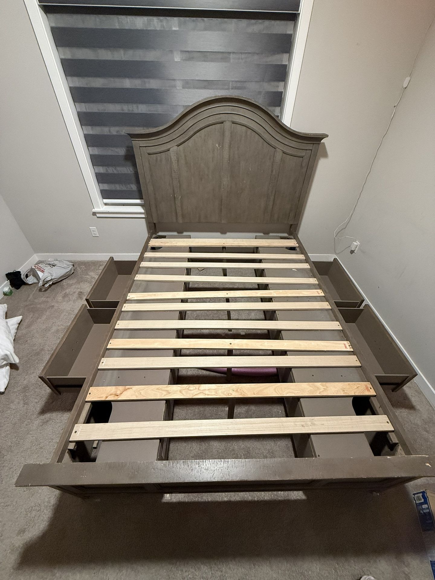 Rustic Wood Bed Frame with Storage Drawers – Great Condition