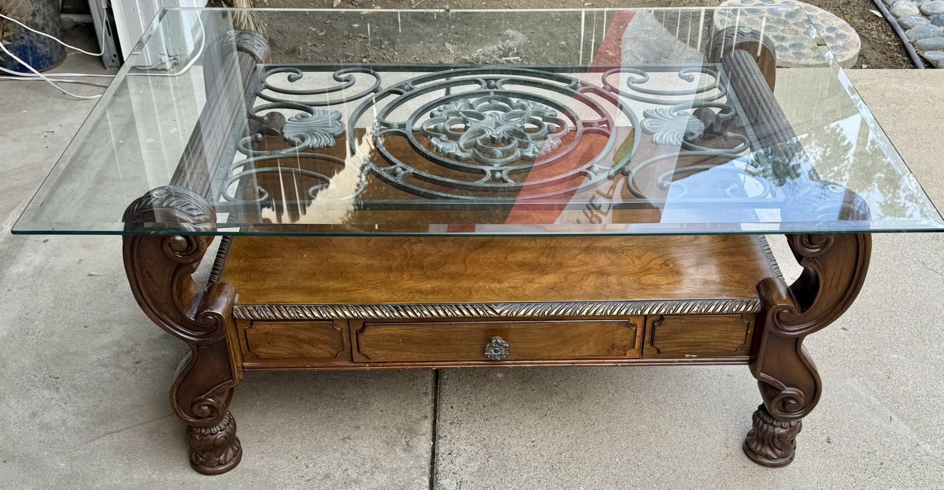 Coffee Table Glass Top And Solid Wood Base 