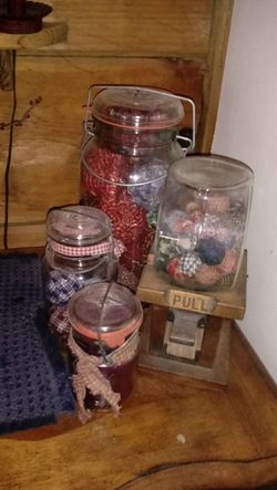 Plaid rag balls in various size mason jars