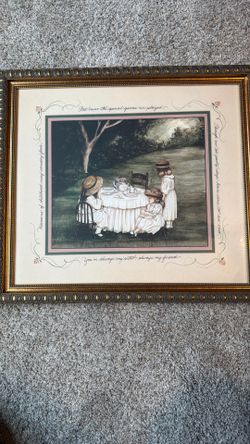 Excellent Shape! Gary Talbott Boassy Framed Sisters Tea Party Ornate Cottage Farmhouse Vintage Decor - 17 X 19