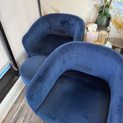 2 Royal blue accent Chairs W/ Matching Foot Stools