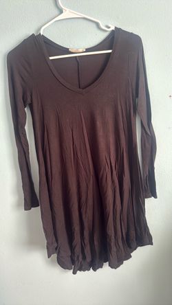 Brown Long Sleeve V-Neck Tunic Top