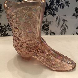 Vintage Fenton Glass Boot - Pink 
