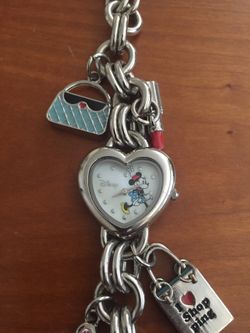 Disney mini mouse charmed bracelet watch SS Rare!
