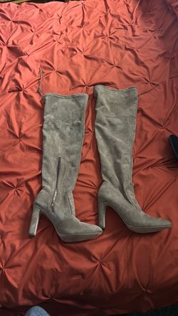 Women over knee tan high heel boots size 12