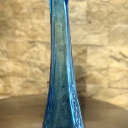 Vintage Mid Century Modern Peacock Blue Kanawha Glass Swung Vase Blue, 12”