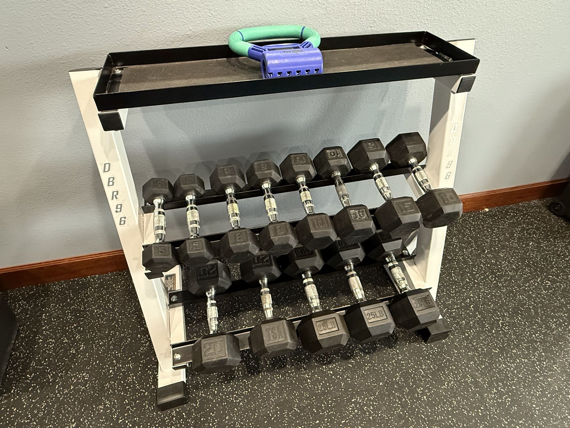 Rubber Coated Hex Dumbbell Weight Set With Storage Rack