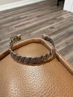 Vintage Sterling Silver Floral Accents Braided Woven Texture Cuff Bracelet size 7.25 in