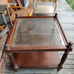Inlaid Glass Top End Table 