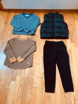 Boys M (8) Set: Crewcut & Gap Striped Sweatshirts, Old Navy Jogger Pants & Vest