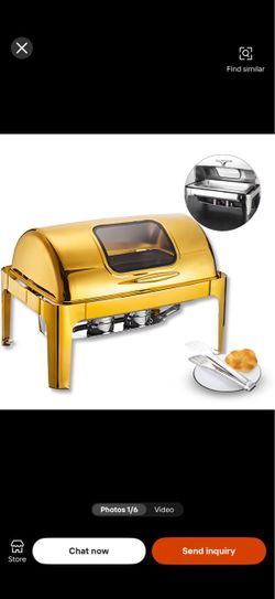 Luxury Stainless Steel Gold Round Chafing Dish Catering Food Warmer Roll Top Visible Chaffing Shaffing
