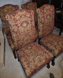 Set of 4 Traditional Tapestry Upholstered Dining Chairs - Ornate Wood Frame