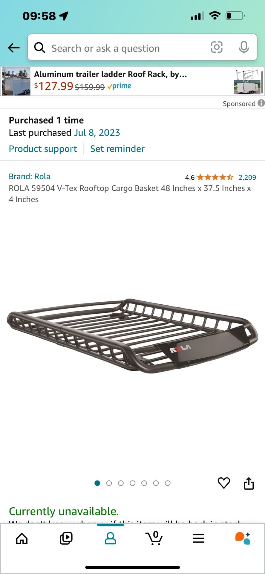 ROLA 59504 V-Tex Rooftop Cargo Basket 48 Inches x 37.5 Inches x 4 Inches