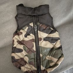 Small camouflage coat and dog harness