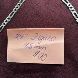 24” Figaro Sterling Silver Chain Necklace 