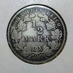 Silver 1905 German 1/2 Mark 