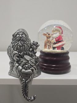 Santa Stocking Holder & Rudolph The Red Nosed Musical Snow Globe