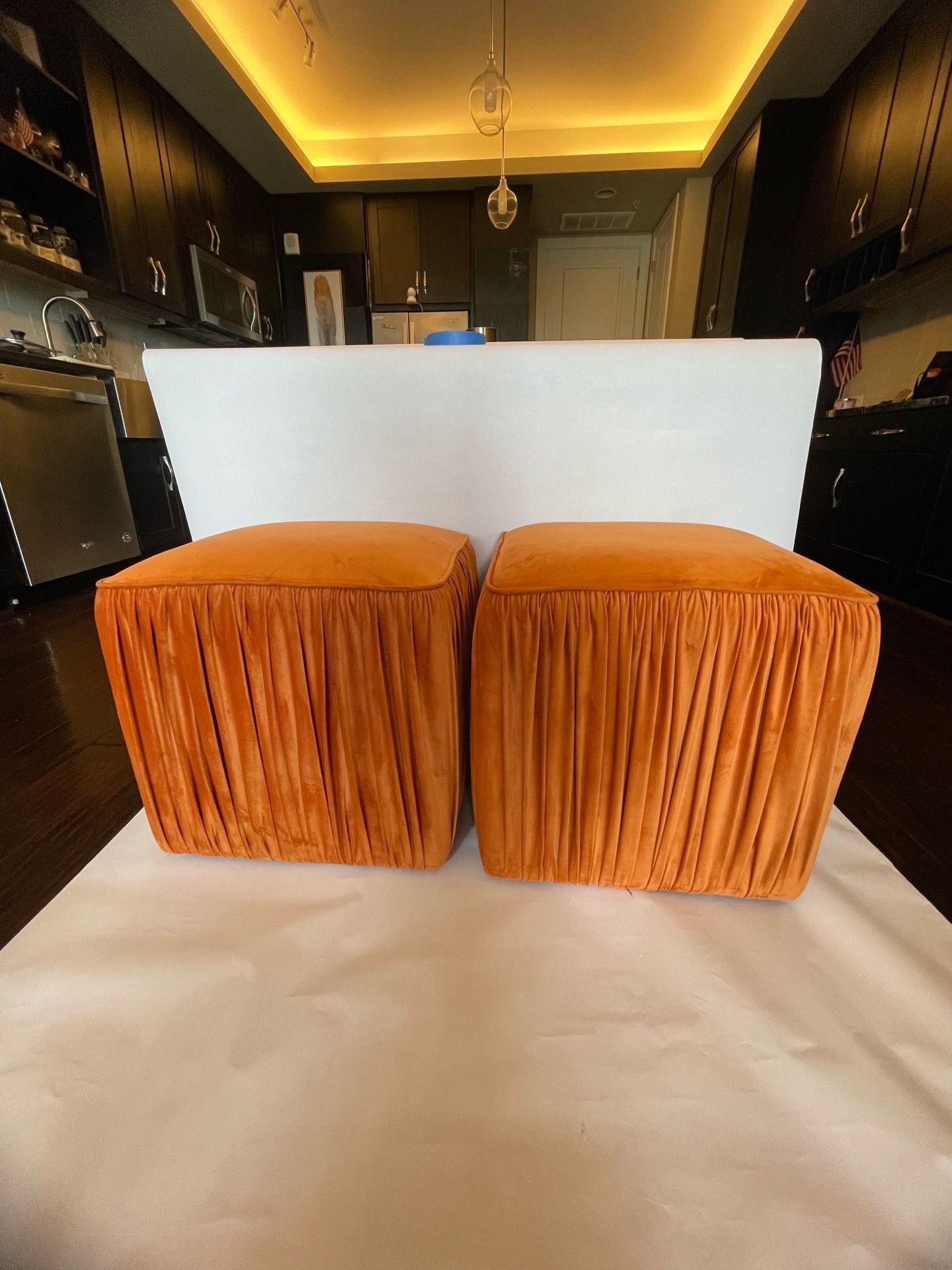 Cognac Velvet Ottomans (Set of 2)