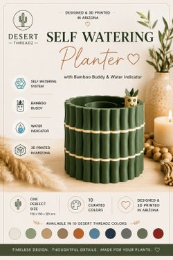 3D Printed Self-Watering Planter with Bamboo Buddy Water Indicator | Modern Indoor Plant Pot
