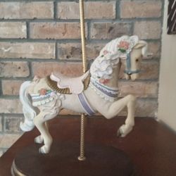 Carousel Porcelain Horse Figurine on Wood Base