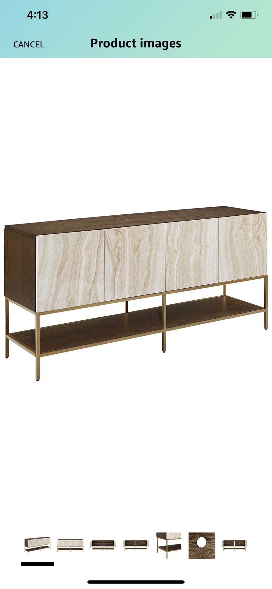 Marble look TV stand/Console table with storage, Soft Brass, Faux Marble
