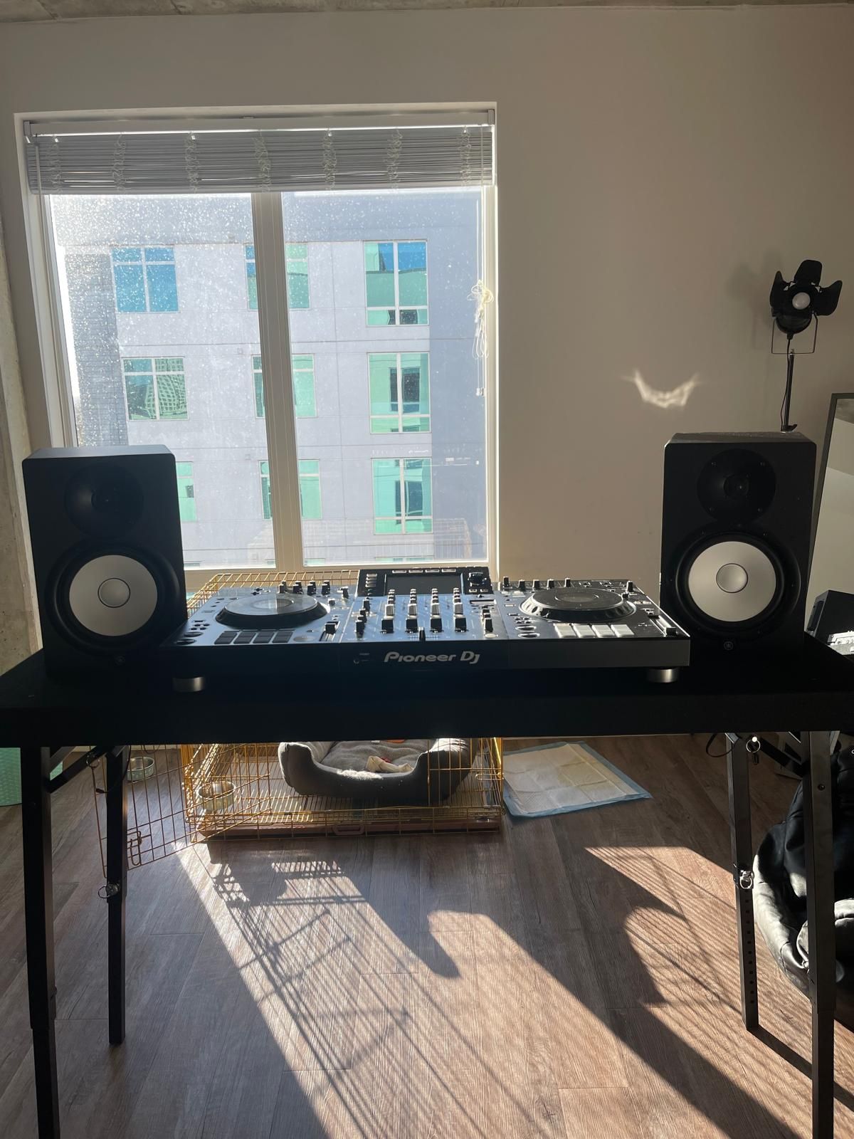 XDJ-XZ Set up with (2) Yamaha H8 Studio Monitors with stands and table rockville