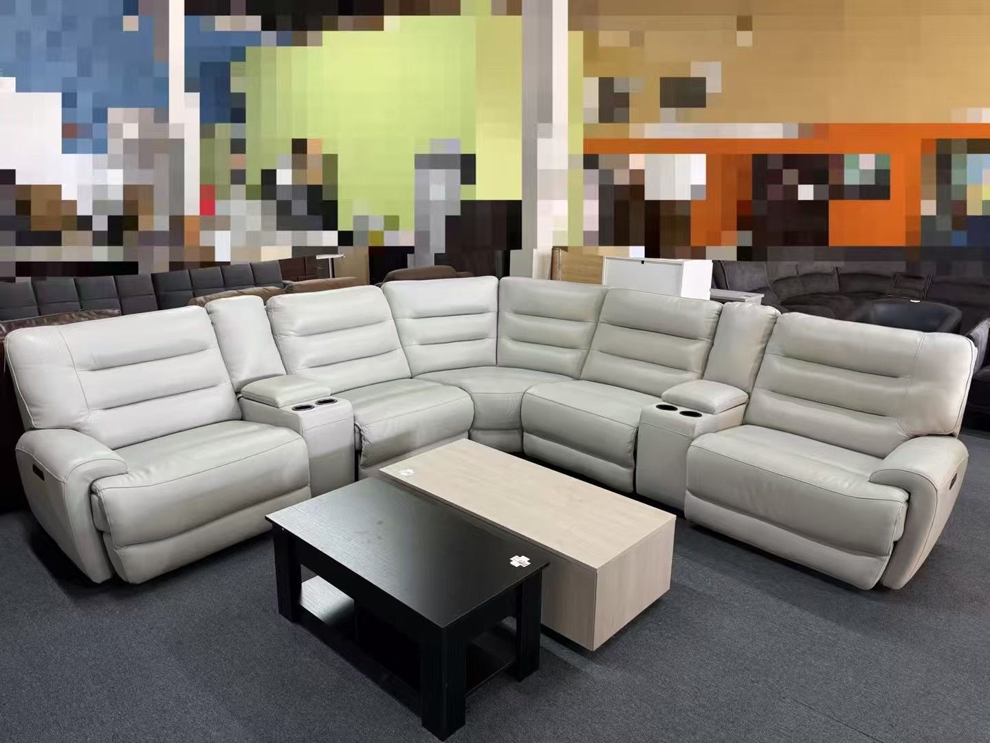 Genuine Leather Sectional Sofa with Power Recliner,$1450