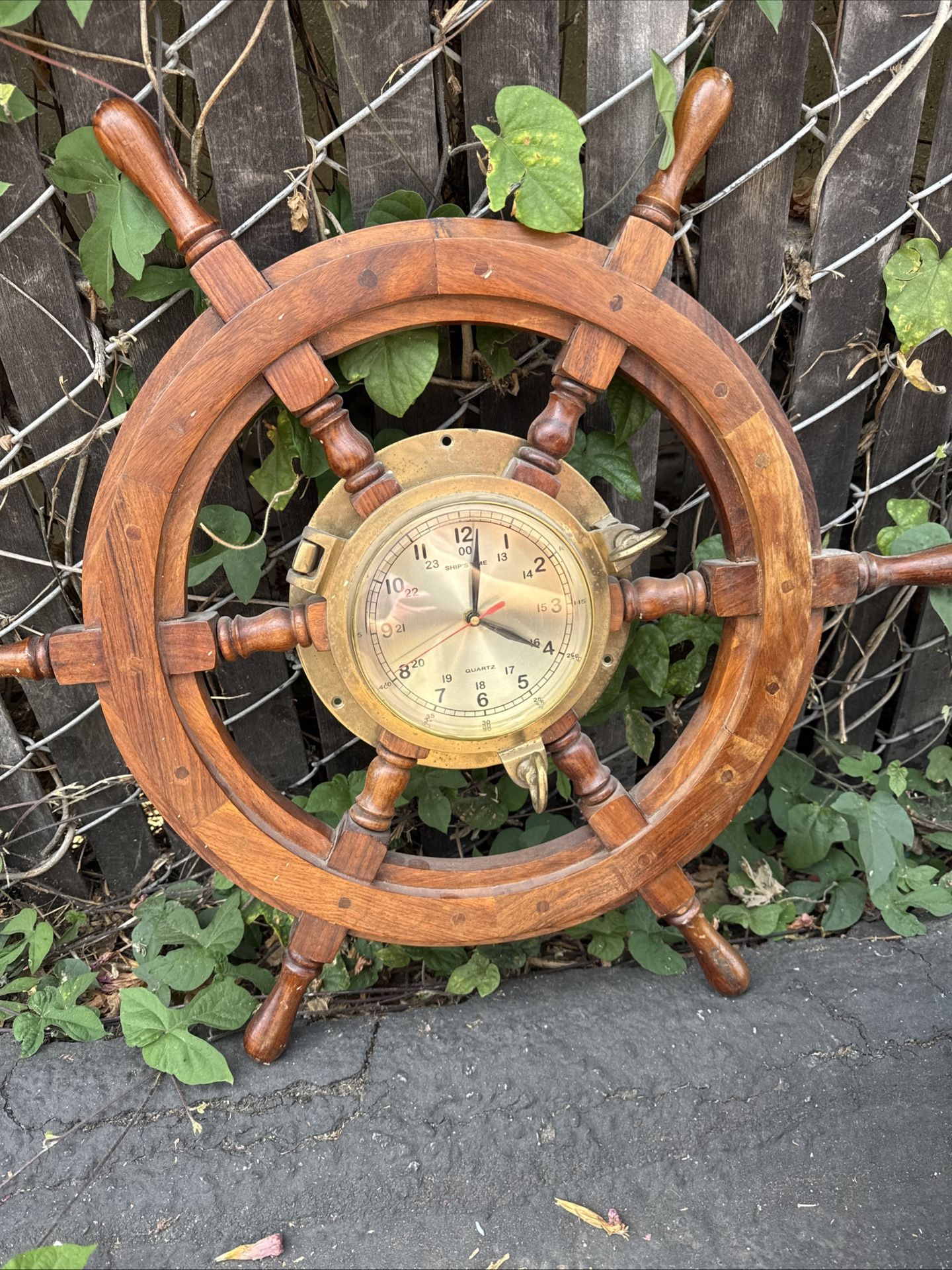 Vintage Wooden Ship Wheel Wall Clock – Nautical Decor