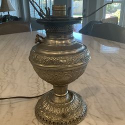 Antique Miller New Juno Embossed Oil Table Lamp, electrified