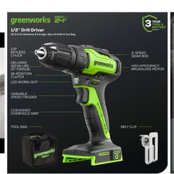 NEW GREENWORKS 24V Brushless 1|2" 310 in/lbs Drill / Driver